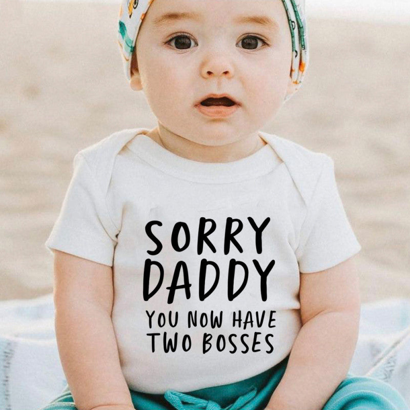 Baby Basic Letter Pattern Round Neck Short Sleeve Romper