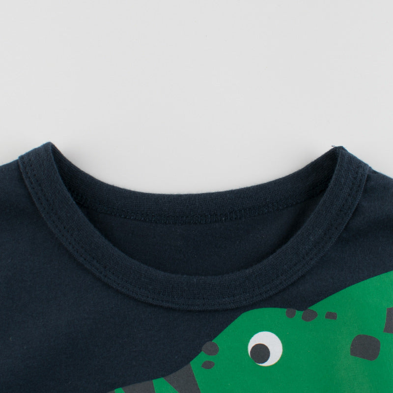 Boys Casual Cartoon Dinosaur Print Short-Sleeved T-Shirt