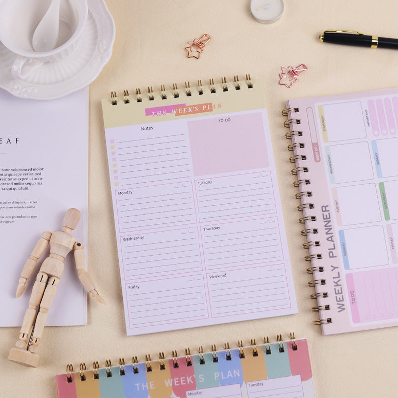 Weekly Planner Sketchpad Pp Board Waterproof Coil Punch Record Book Student Stationery Notebook