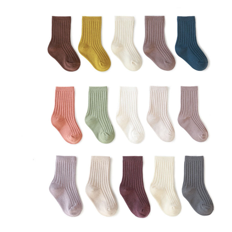5pairs/set Kids Basic Solid Color Socks