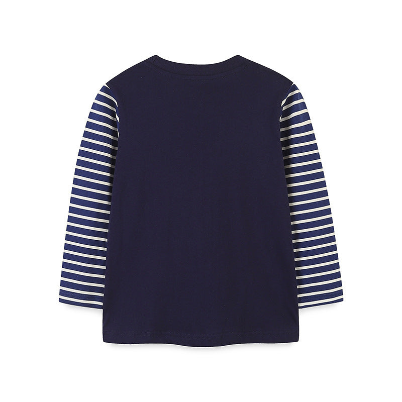 Kids Toddler Boys Girls Casual Cute Stripe Cartoon Print Long Sleeve Round Neck T-Shirt