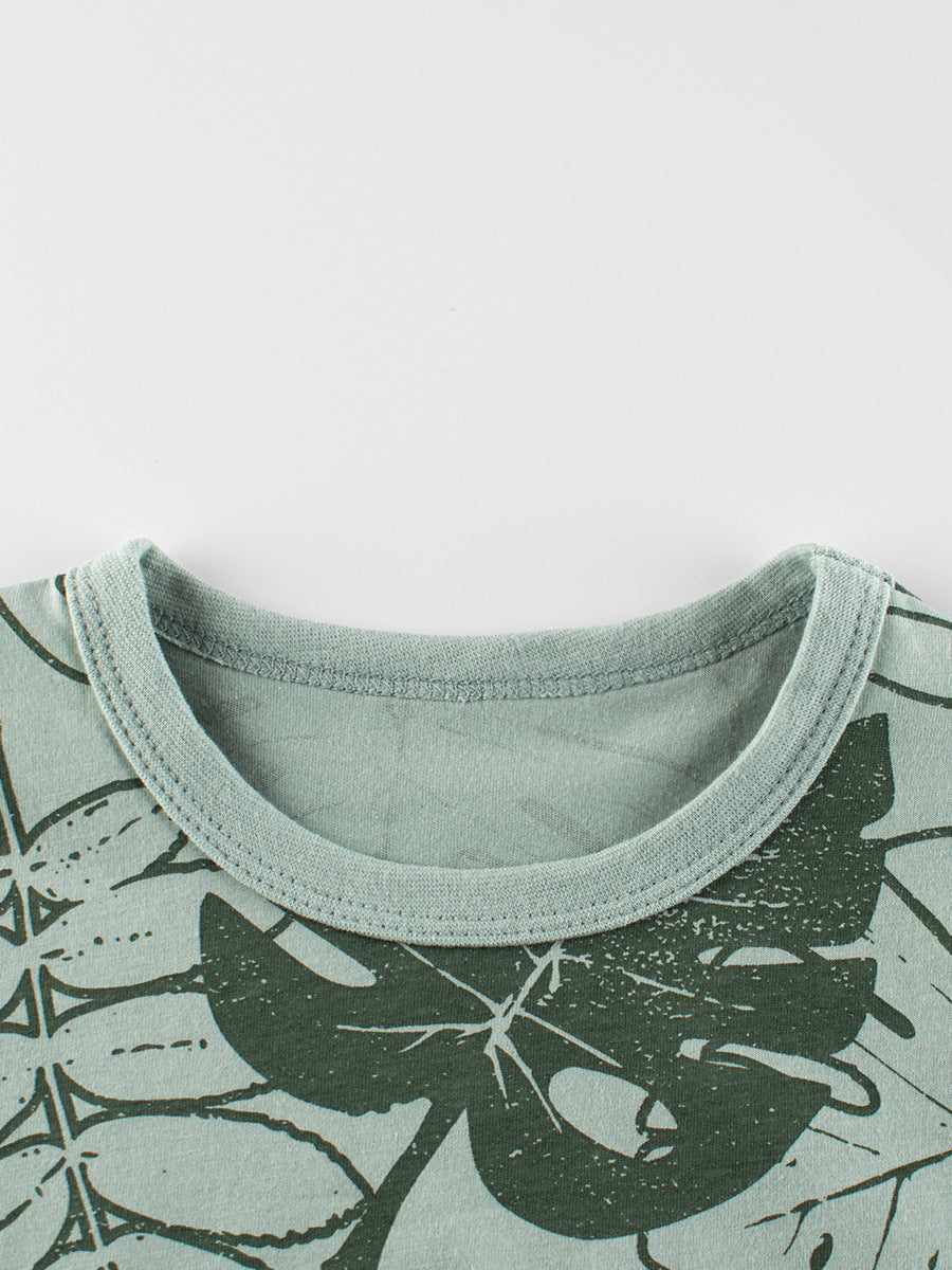 Kids Toddler Boys Casual Cute Leaves Print Short Sleeve Round Neck T-Shirt