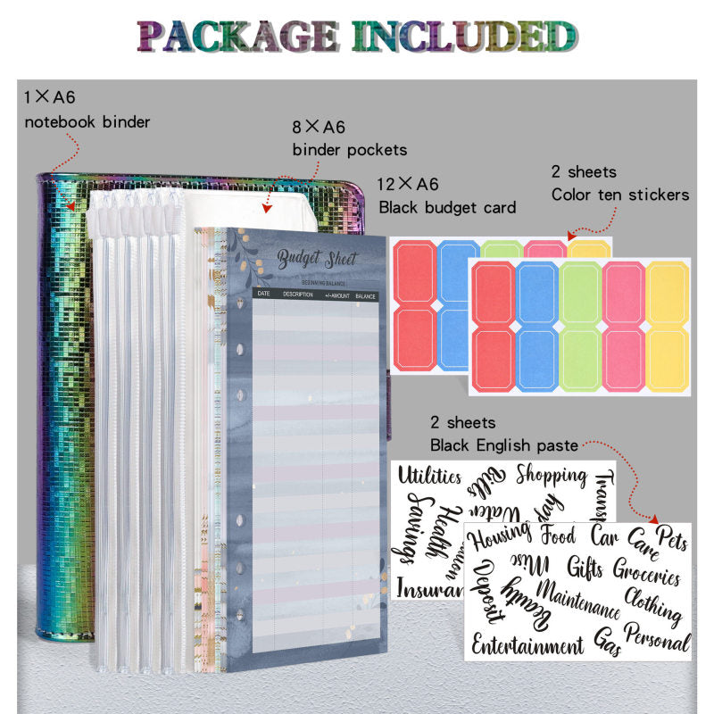 A6 Zipper Bag Loose-Leaf Colorful PU Notebook
