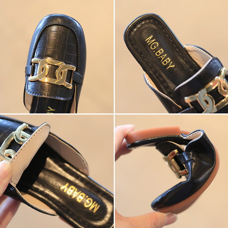 Kids Girls Casual Solid Color Metal Design Slippers