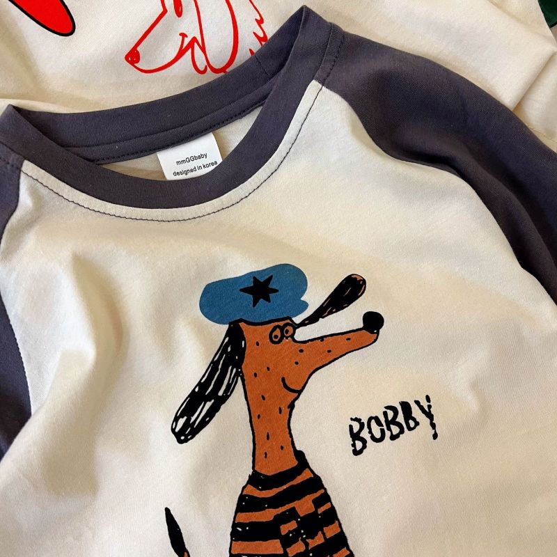 Kids Boys Casual Cute Cartoon Animal Letter Pattern Round Neck Long Sleeve Soft Cotton T-shirt