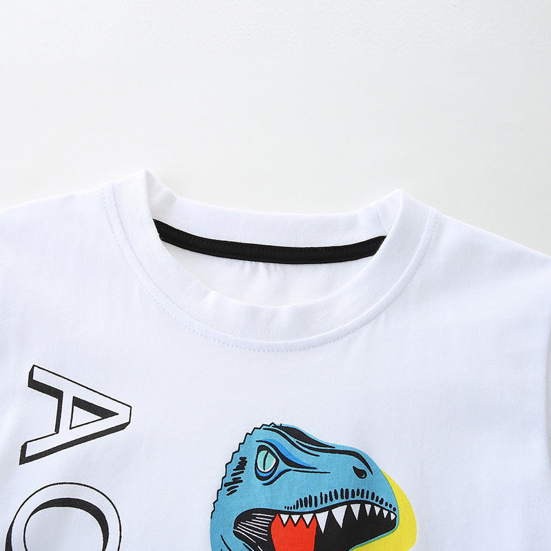 Kids Toddler Boys Casual Cute Cartoon Print Short Sleeve Round Neck T-Shirt
