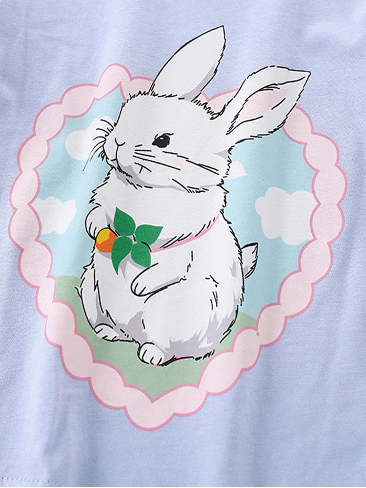 Kids Toddler Big Girls Casual Cute Cartoon Bunny Print Long Sleeve T-Shirt
