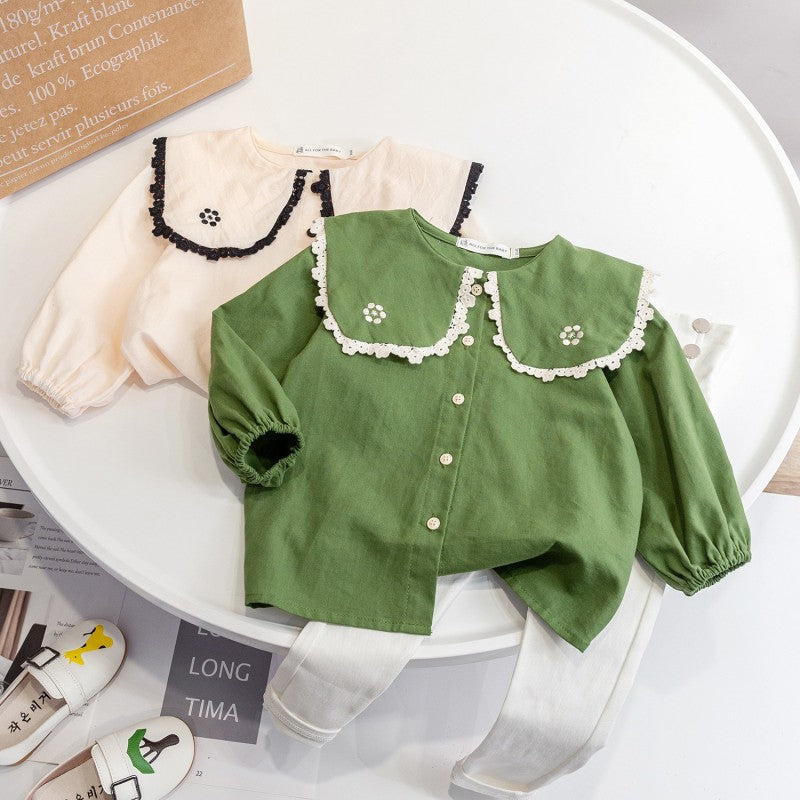 Kids Toddler Girls Fashion Spring Autumn Embroidered Long Sleeve Shirt