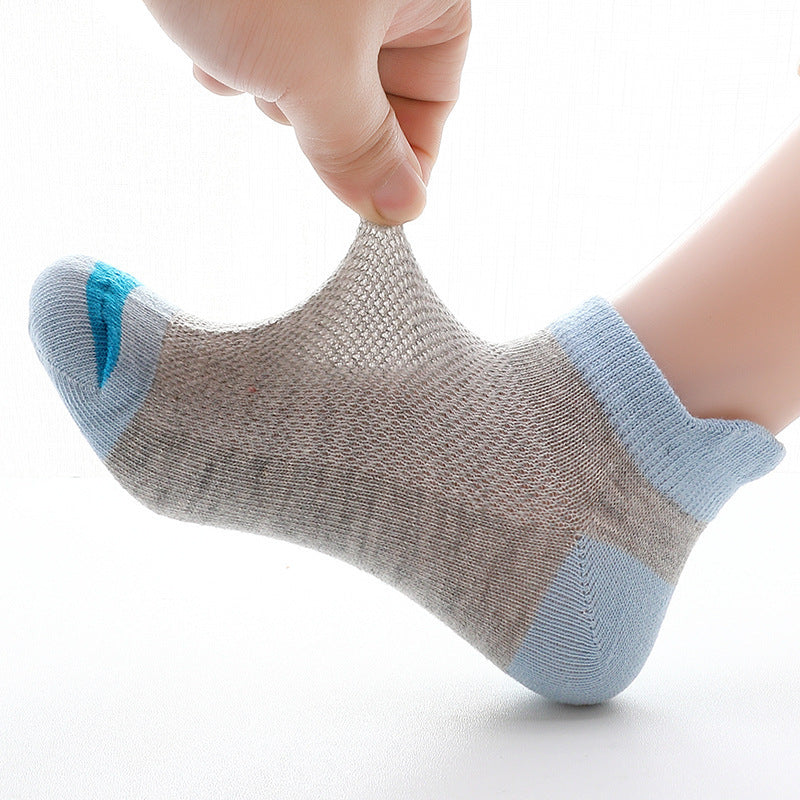 5pairs/set Boys Basic Color Blocking Soft Socks