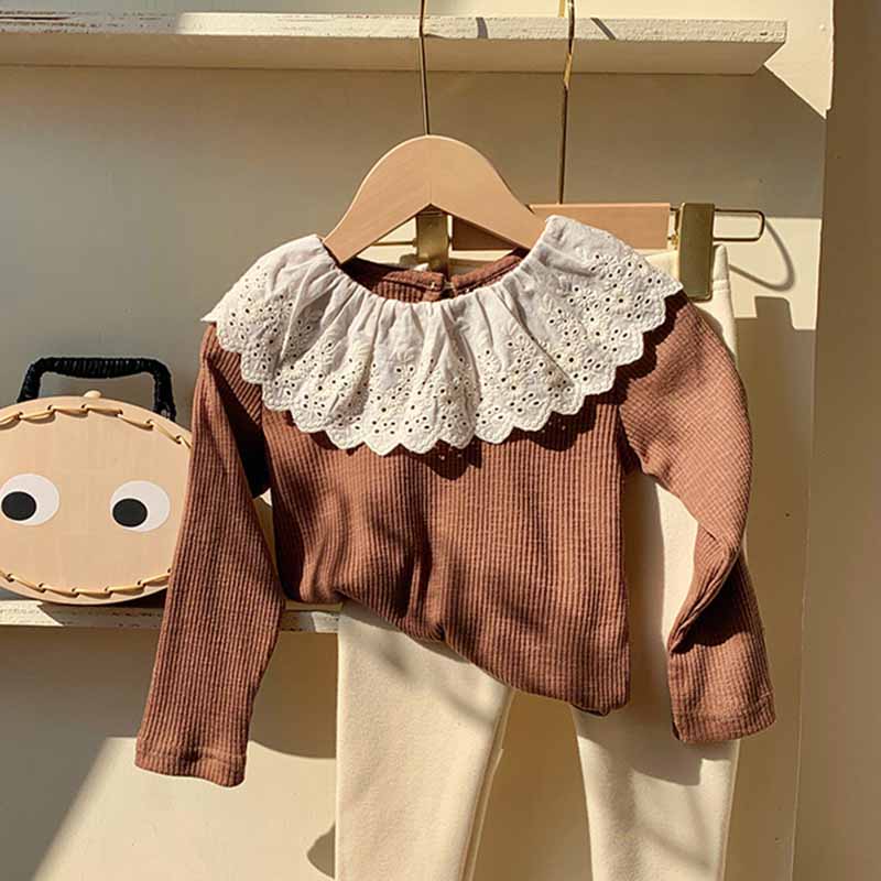 Kids Toddler Girls Spring Autumn Casual Hollow Peter Pan Collar Long Sleeve T-Shirt