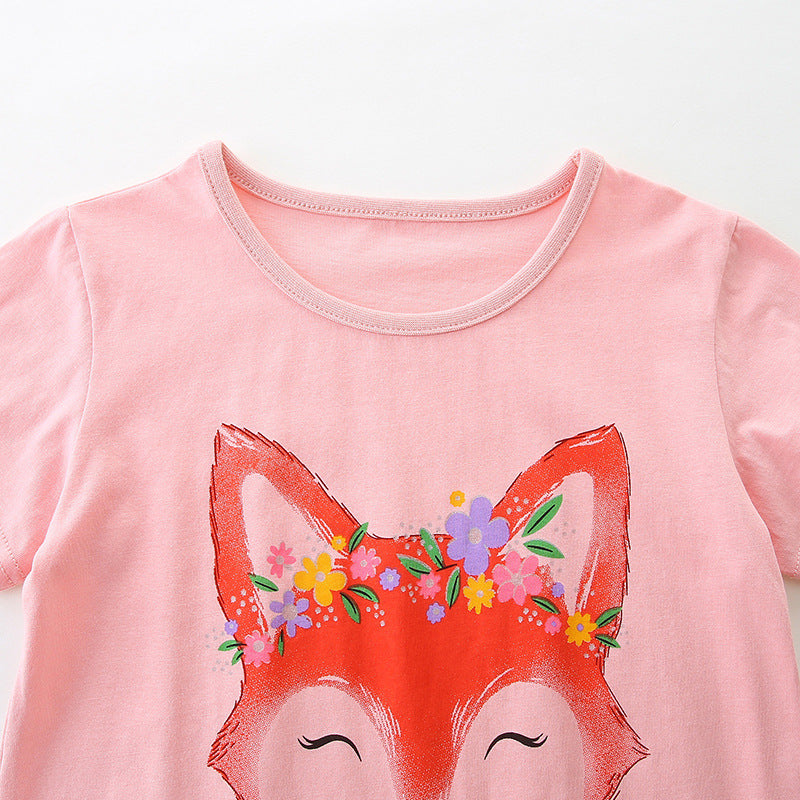 Kids Toddler Girls Casual Cute Cartoon Print Short Sleeve Round Neck T-Shirt