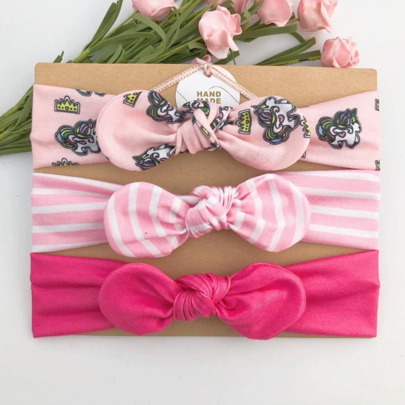 3piece/set Kids Basic All Over Print Bow Rabbit Ear Headband