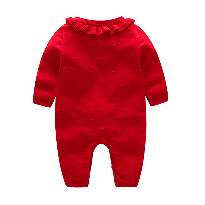 Winter Baby Fashion Solid Color Ruffled Knit One Piece