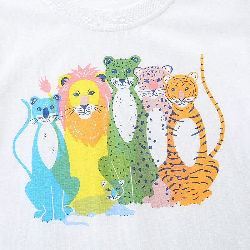 Kids Toddler Boys Casual Cute Cartoon Print Short Sleeve Round Neck T-Shirt