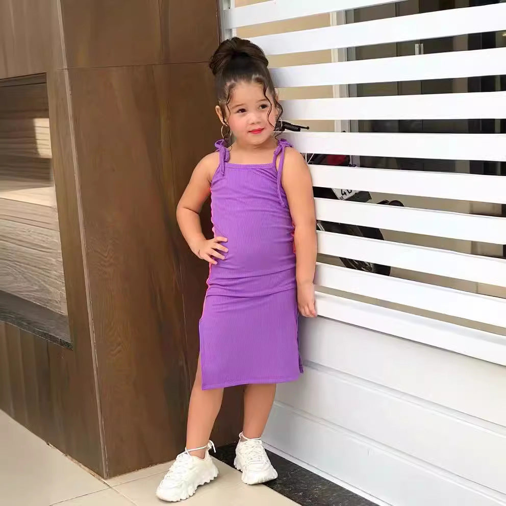 Summer Children Toddler Girls Casual Rib-Knit Sling Dress