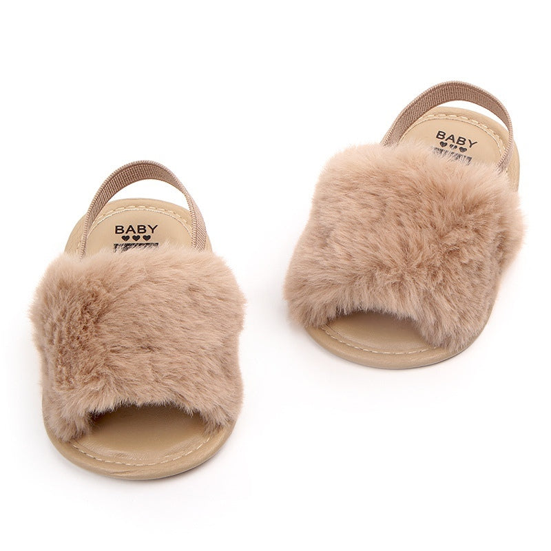 Baby Fashion Flat Non-Slip Solid Color Plush Sandals