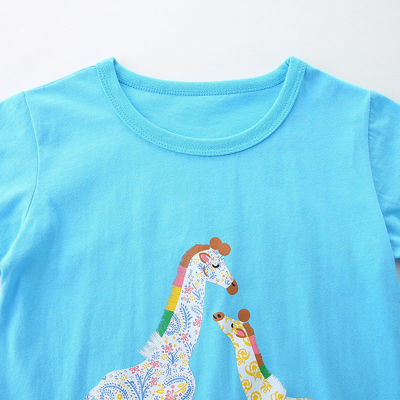 Kids Toddler Boys Girls Casual Cute Cartoon Print Short Sleeve Round Neck T-Shirt