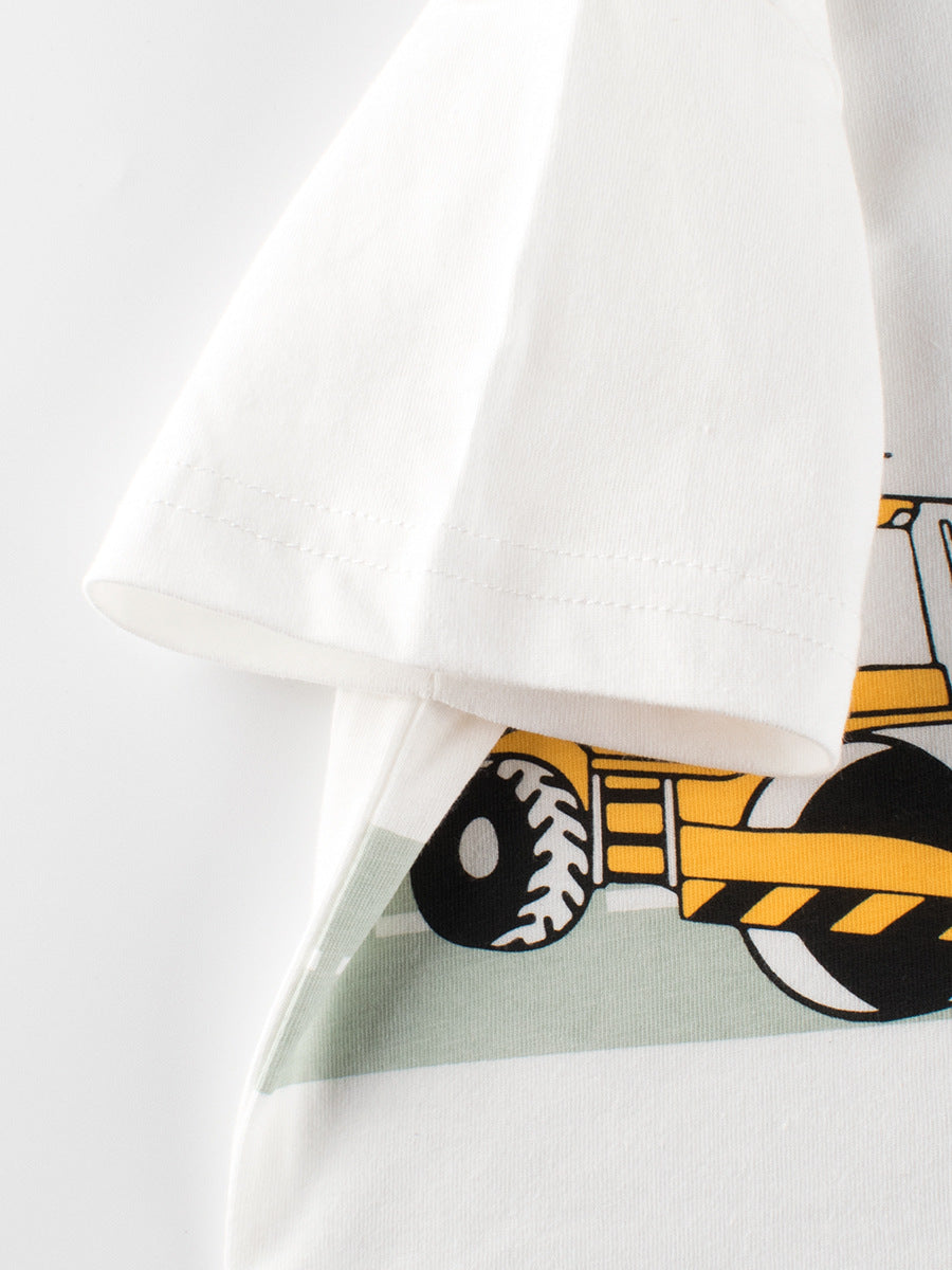 Kids Toddler Boys Casual Cute Cartoon Car Print Short Sleeve Round Neck T-Shirt