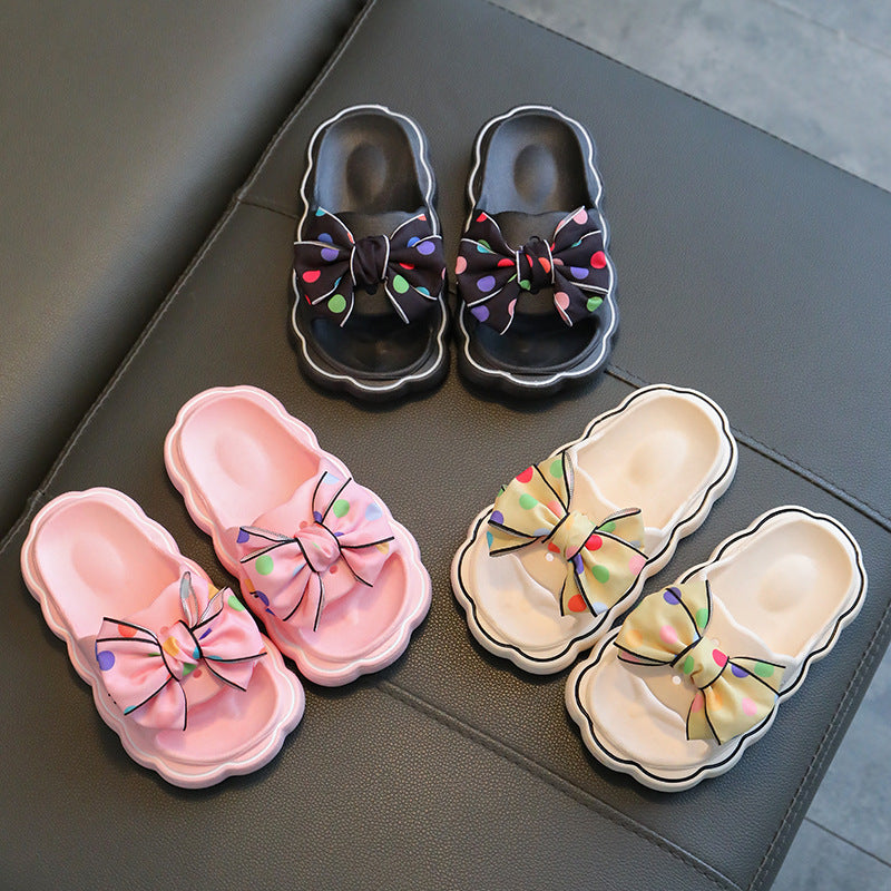 Kids Girls Casual Cute Bow Thick-Soled Slippers