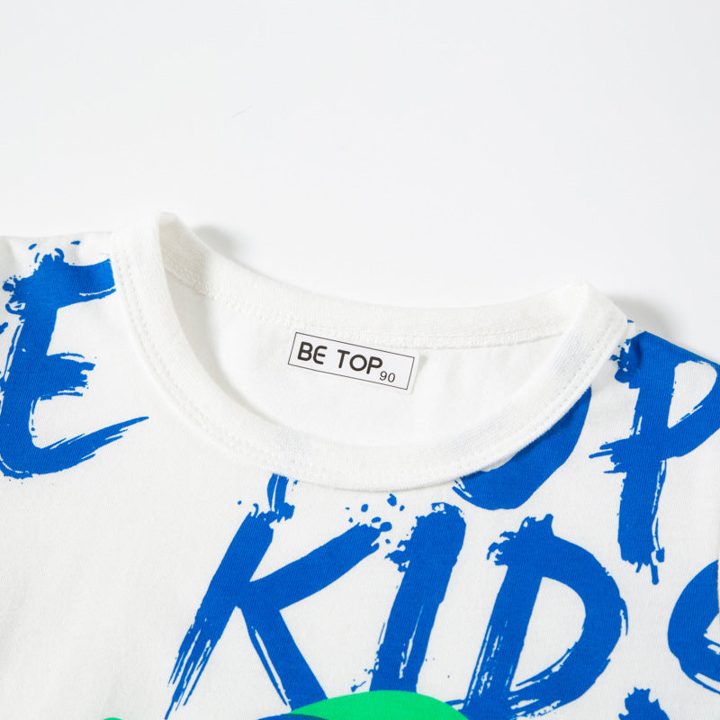 Kids Toddler Boys Casual Cute Cartoon Dinosaur Print Short Sleeve Round Neck T-Shirt