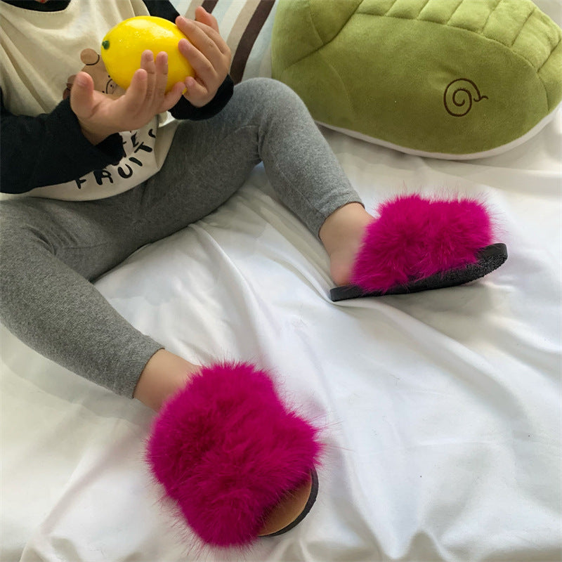 Kids Fashion Warm Non-Slip Soft Bottom Cross Strap Wool Slippers