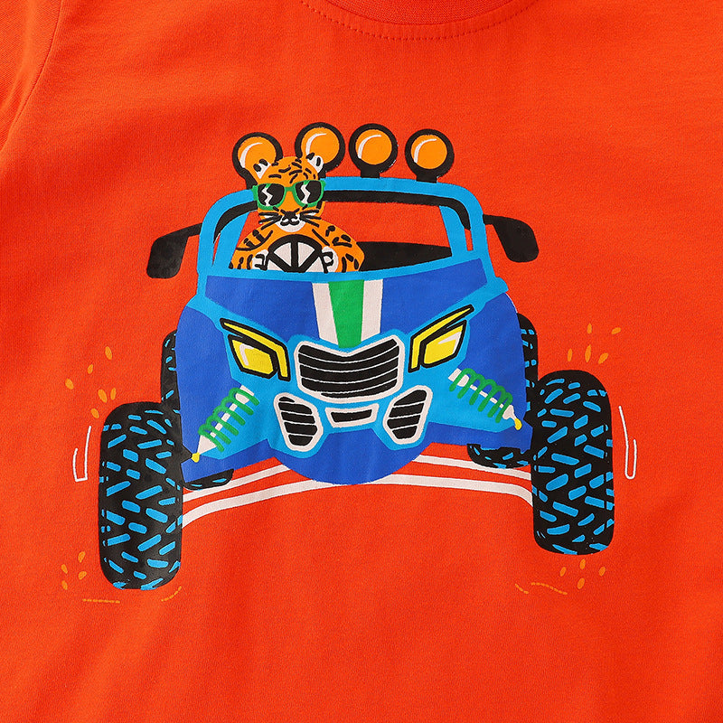 Kids Toddler Boys Casual Cute Cartoon Print Short Sleeve Round Neck T-Shirt