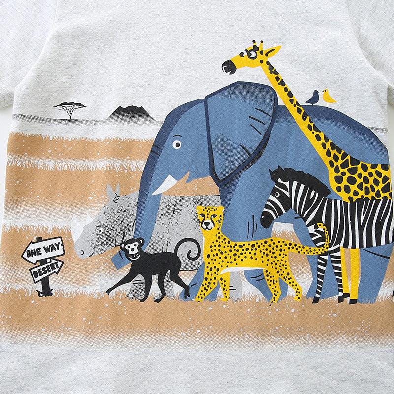 Kids Toddler Boys Casual Cartoon Print Short Sleeve Round Neck T-Shirt