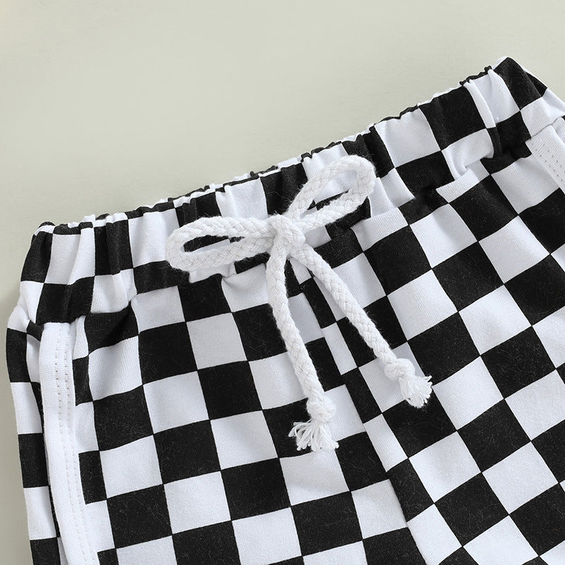 Baby Kids Boys Girls Summer Plaid Drawstring Casual Shorts