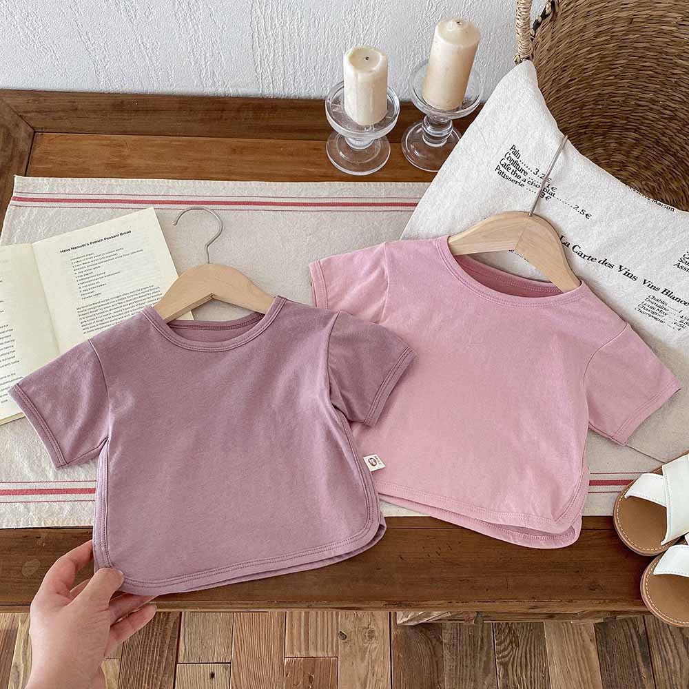 Kids Baby Fashion Casual Solid Color Cotton Round Neck Short-Sleeve T-Shirt