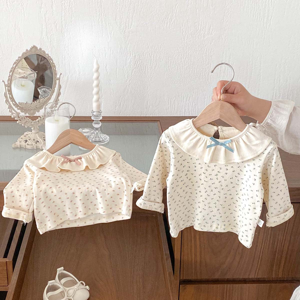 Kids Baby Girls Tiny Flower Long Sleeve Ruffled Top