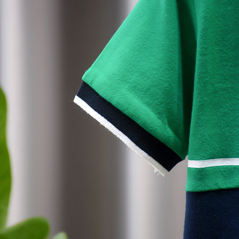 Kids Boys Basic Color Blocking Lapel Short Sleeve T-shirt