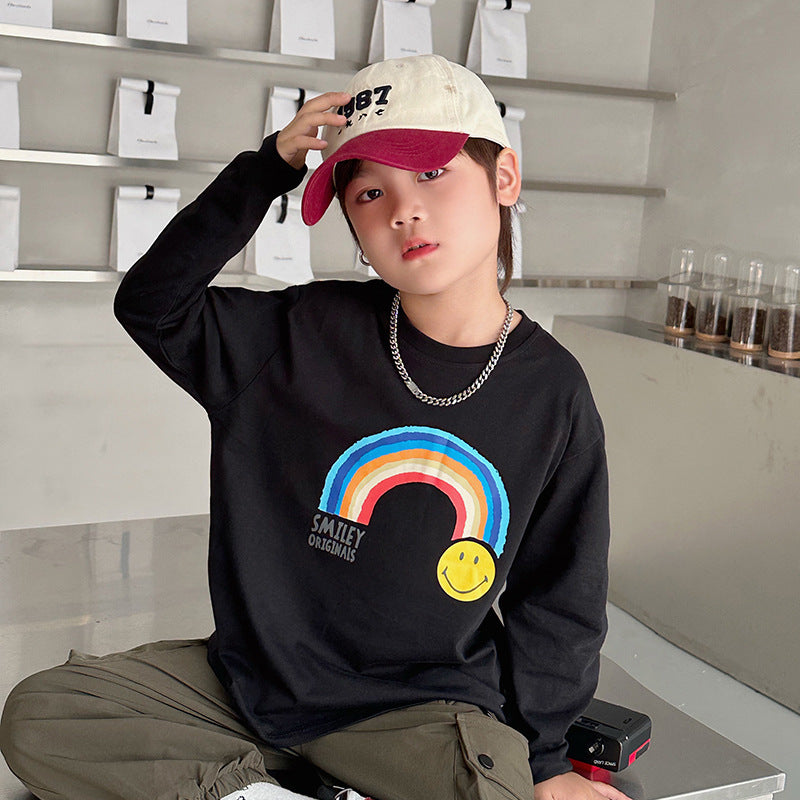 Casual Kid Boys Rainbow Smiley Print Short Sleeve T-Shirt