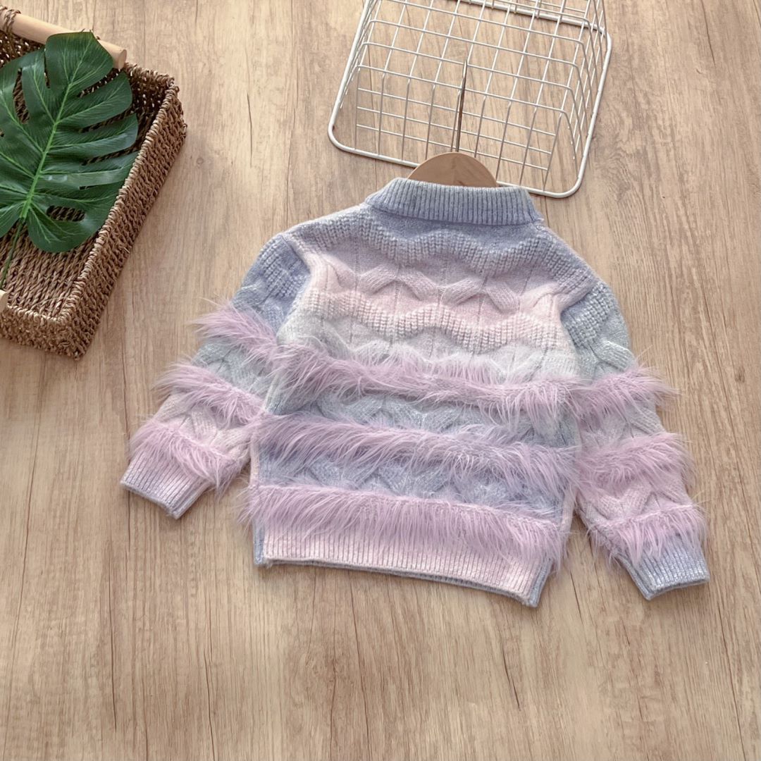 Winter Fashion Gradient Girls Plush Sweater