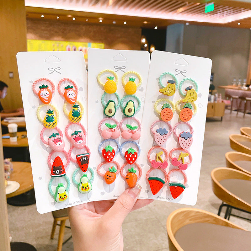10pcs/set Girls Cute Cartoon Fruit Mini Elastic Hair Band