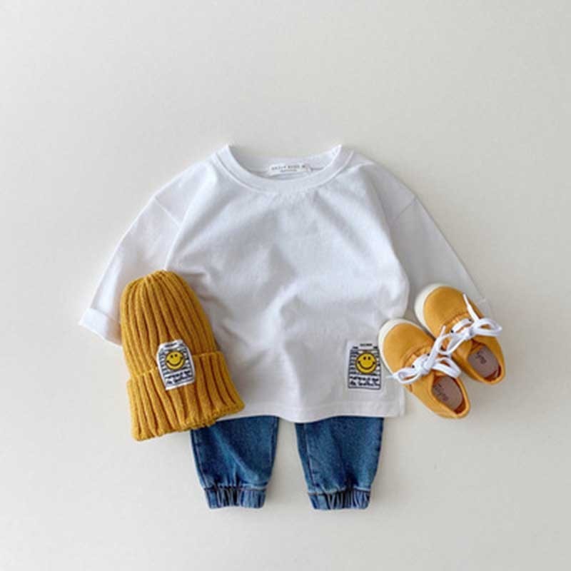 Kids Baby Boys Girls Casual Cute Stripe Smiley Long Sleeve Round Neck T-Shirt