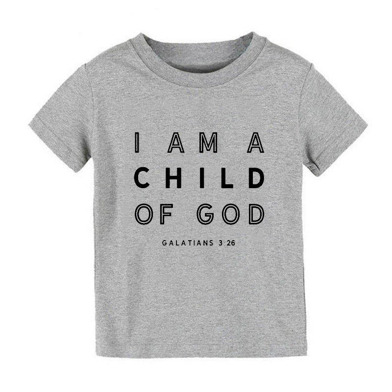 Children Kids Baby Fashion Girls Boys Basic Casual I Am A Child Of God Print Short Sleeve T-Shirt