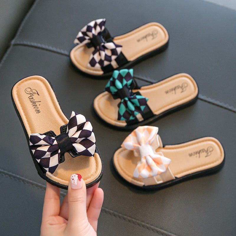 Children Kids Toddlers Girls Soft Bottom Bow Slippers
