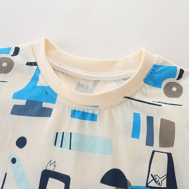 Children Kids Baby Fashion Boys Short Sleeve Round Neck Cartoon Print T-Shirt