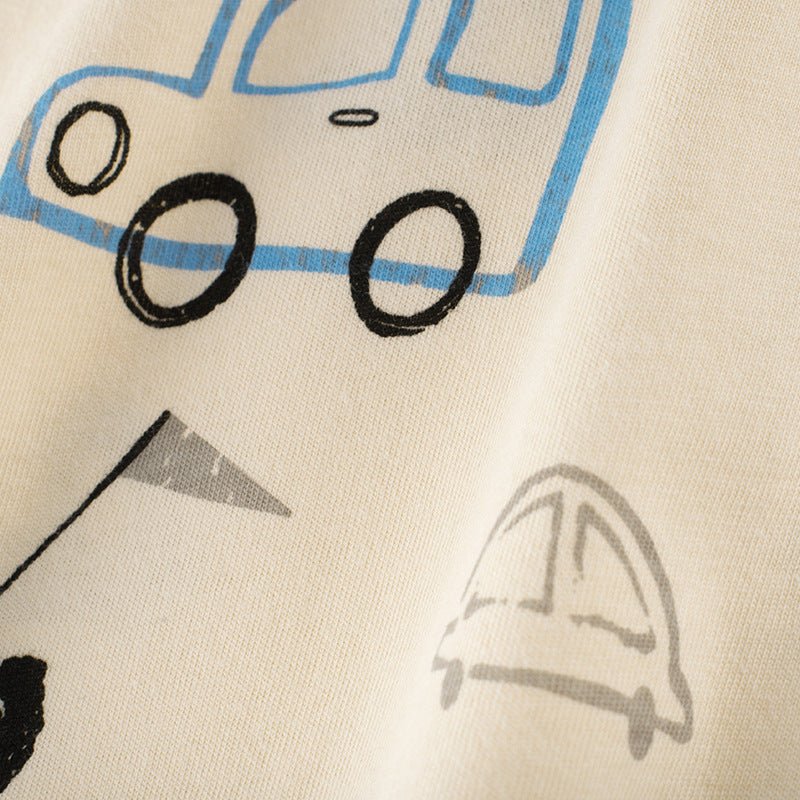 Boys Basic Cartoon Car Round Neck Short-sleeved T-shirt