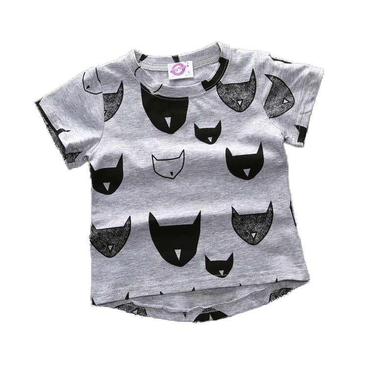 Kids Boys Casual Round Neck Short Sleeve Cartoon All Over Print Loose T-shirt