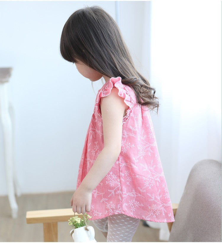 Children Kids Baby Fashion Girls Ruffle Sleeve Flower Print Top