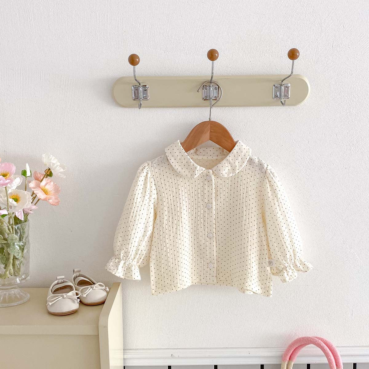 Kids Baby Girls Polka Dot Long Sleeve Lapel Blouses