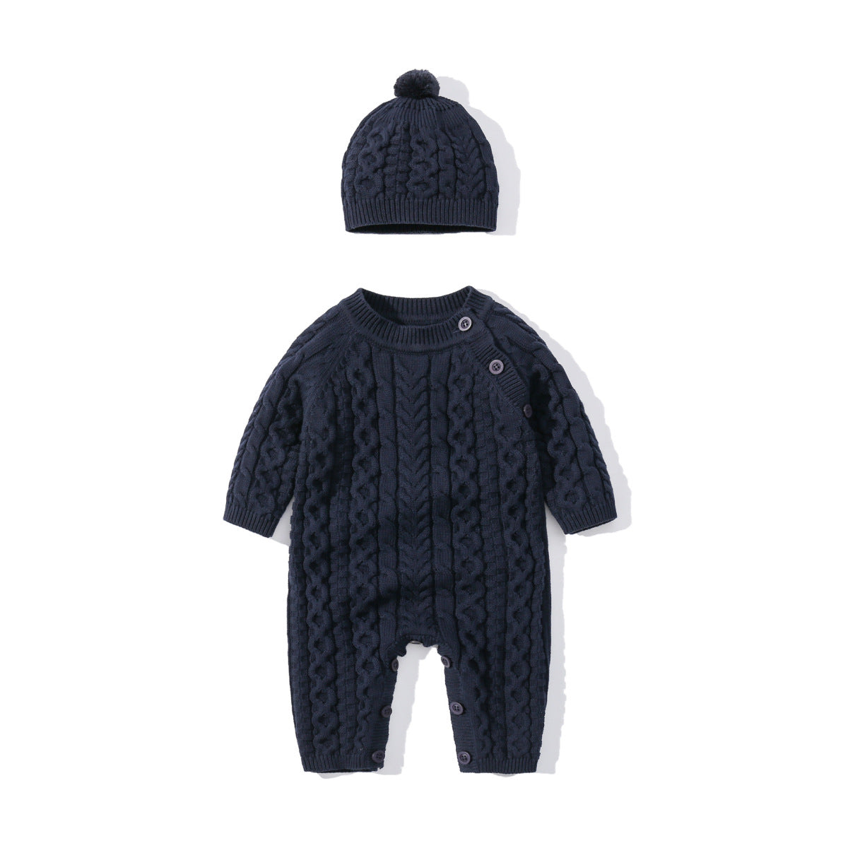Winter Baby Fashion Solid Color Knit One Piece And Hat