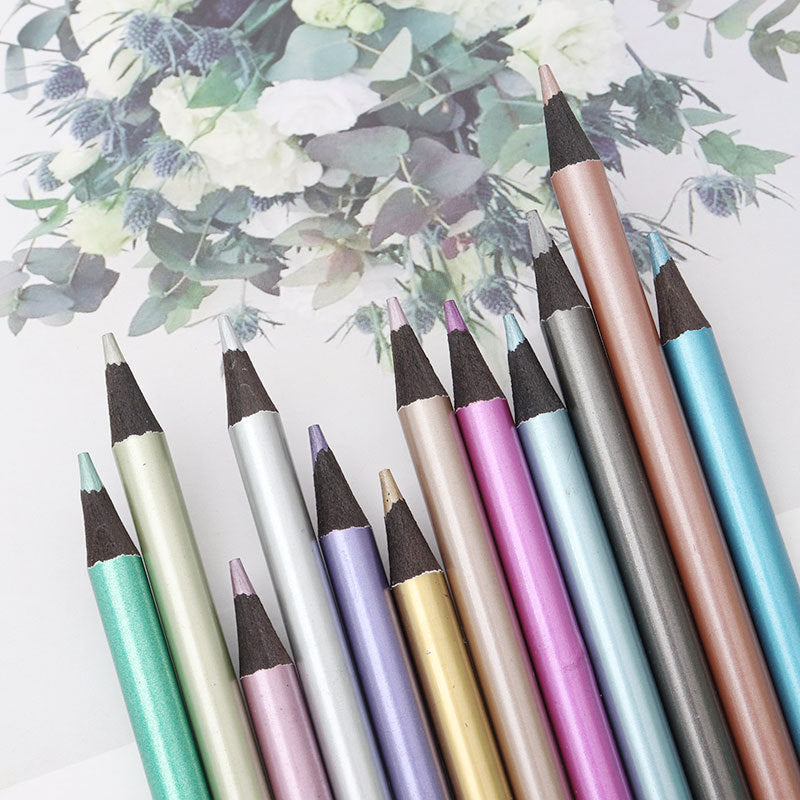 6 Fluorescent Colors + 12 Metallic Colors Hand Painted Pencil