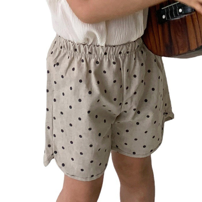 Kids Casual Plaid Polka Dot Loose Elastic Shorts