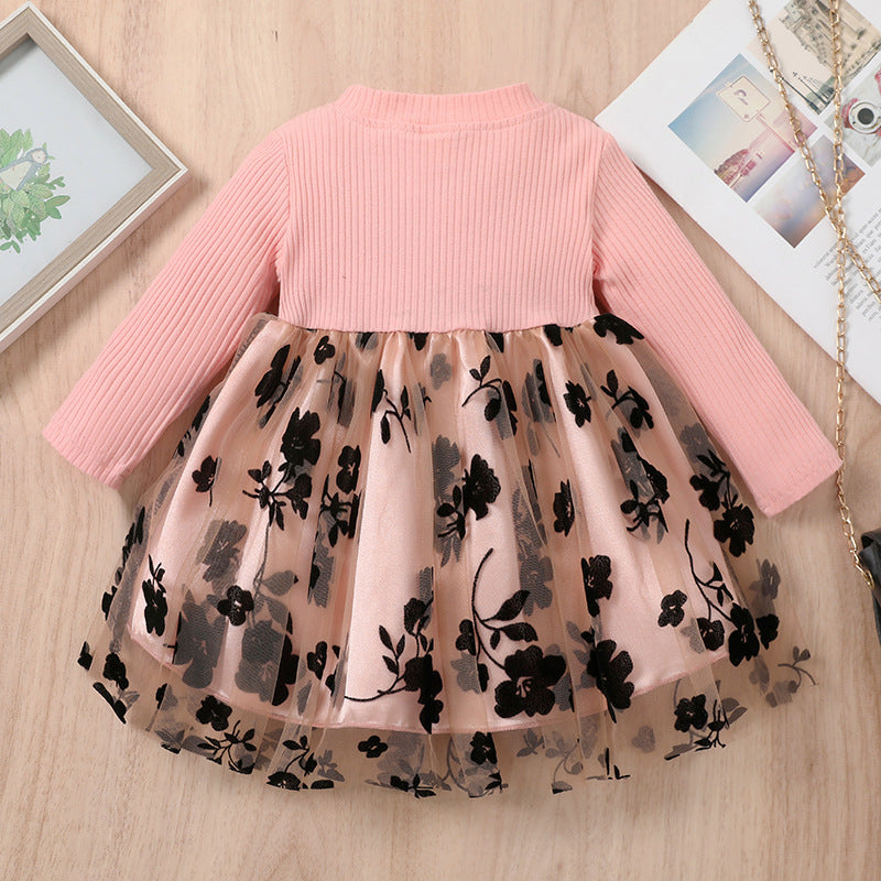 Toddlers Newborn Baby Girlslong-Sleeved Round Neck Mesh Princess Dress