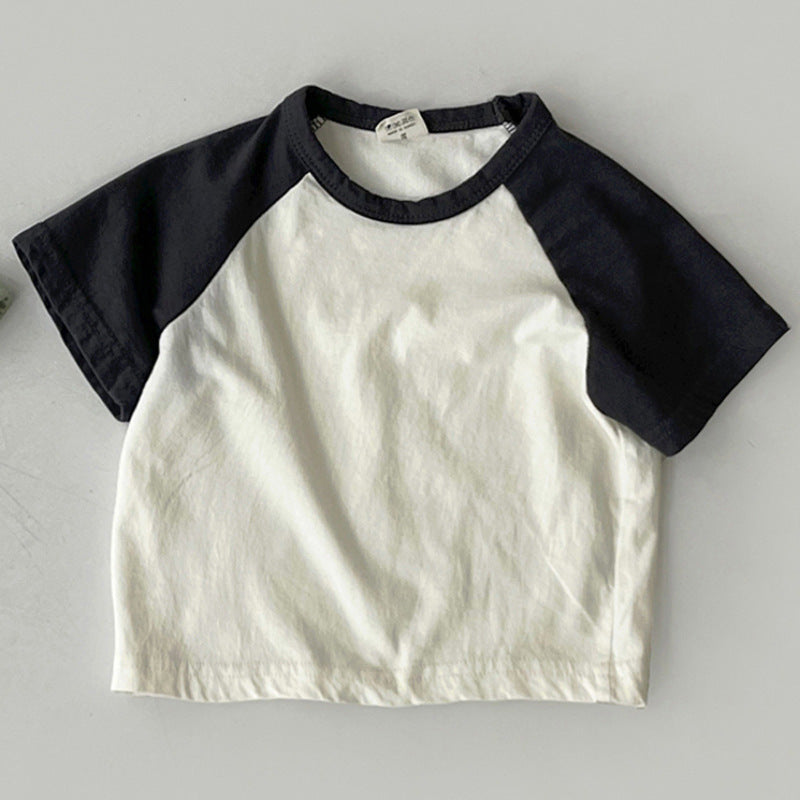 Kids Baby Fashion Casual Color Block Cotton Round Neck Short-Sleeve T-Shirt