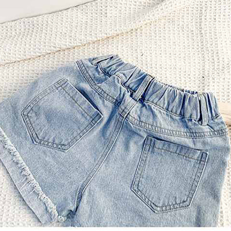 Children Kids Toddlers Fashion Girls Color Matching Thin Denim Shorts