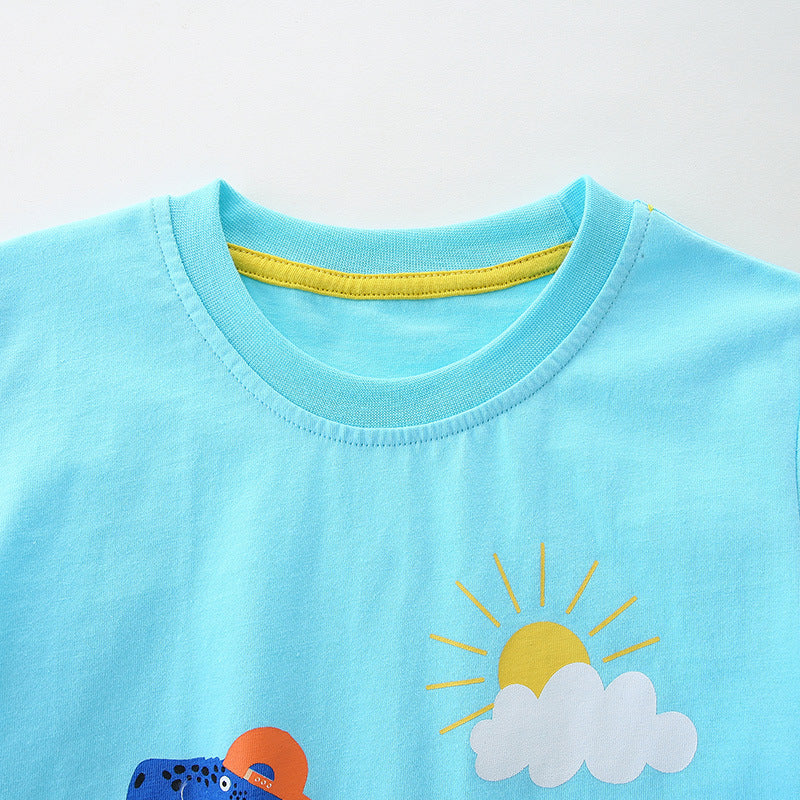Kids Toddler Boys Casual Cute Cartoon Print Short Sleeve Round Neck T-Shirt