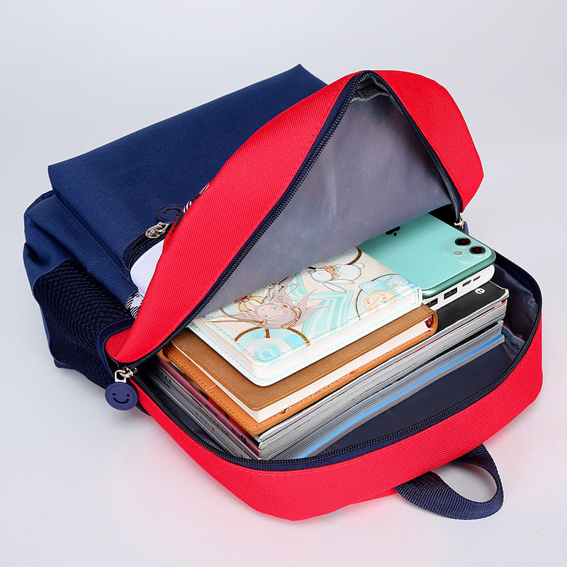 Children Fashion Girls Boys Color Matching Canvas Backpack School Bag